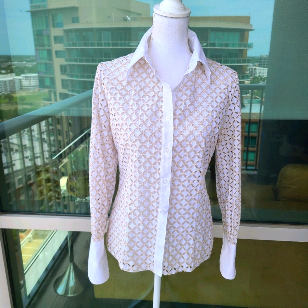 Penta White with Beige Trim Eyelet Shirt size 8